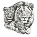 lion with two lion cub cuddly blanket wrapped tattoo design idea