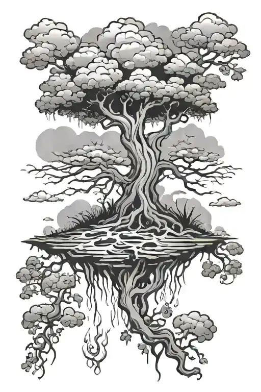 poison tree featuring backround clouds floating tattoo design idea
