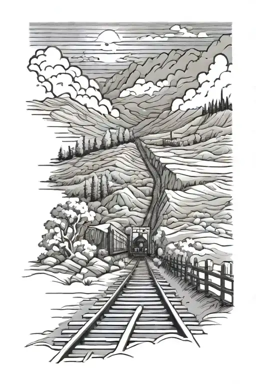 inspired by Psalms 23:4 with train tracks going through a valley  tattoo design idea