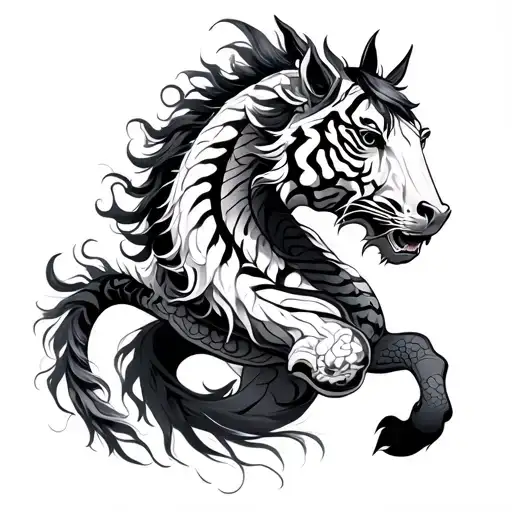 Japanese dragon tiger horse tattoo design idea