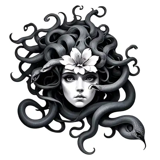 medusa head 17 snakes 1 flower tattoo design idea