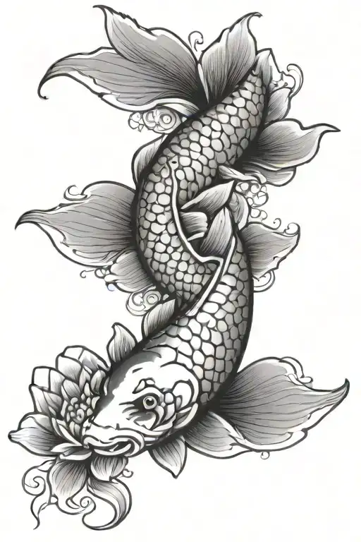 Koi fish with lotus flowers blooming tattoo design idea
