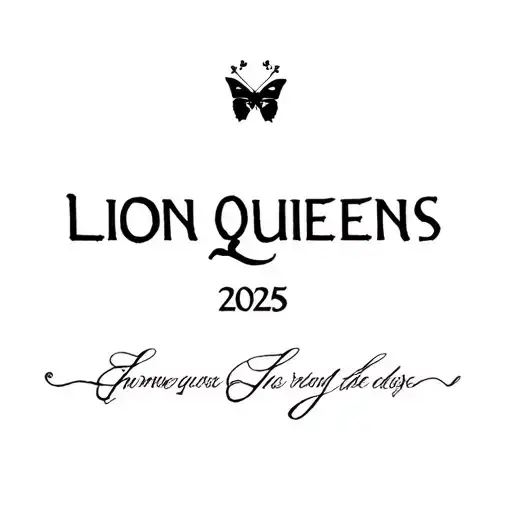 "Lion Queens 2025" lioness crown butterfly tattoo design idea