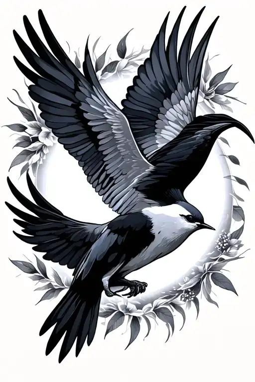Eclipse and swallow bird flying tattoo design idea