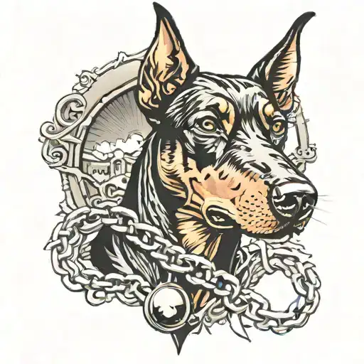doberman dog chain bark The second moon tattoo design idea
