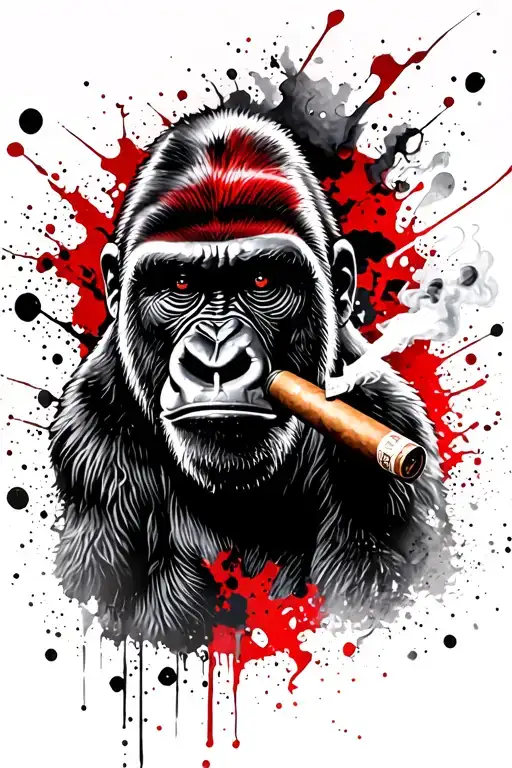 gorilla smoking cigar tattoo design idea