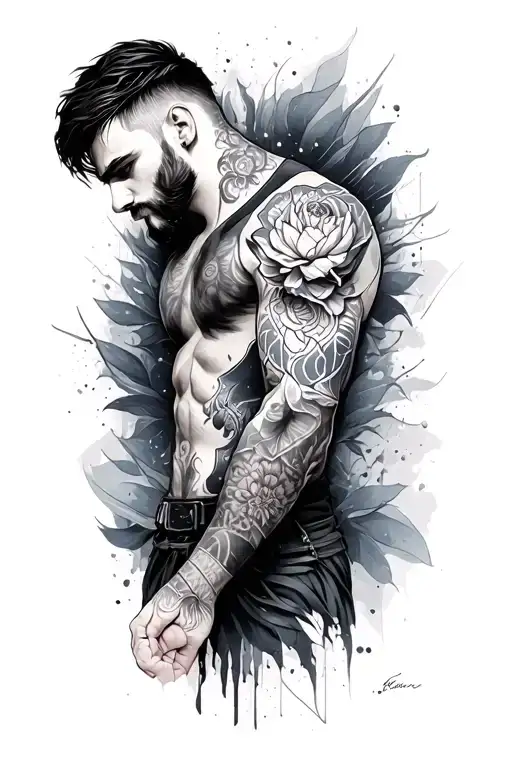 masculine patchwork tattoo sleeve tattoo tattoo design idea
