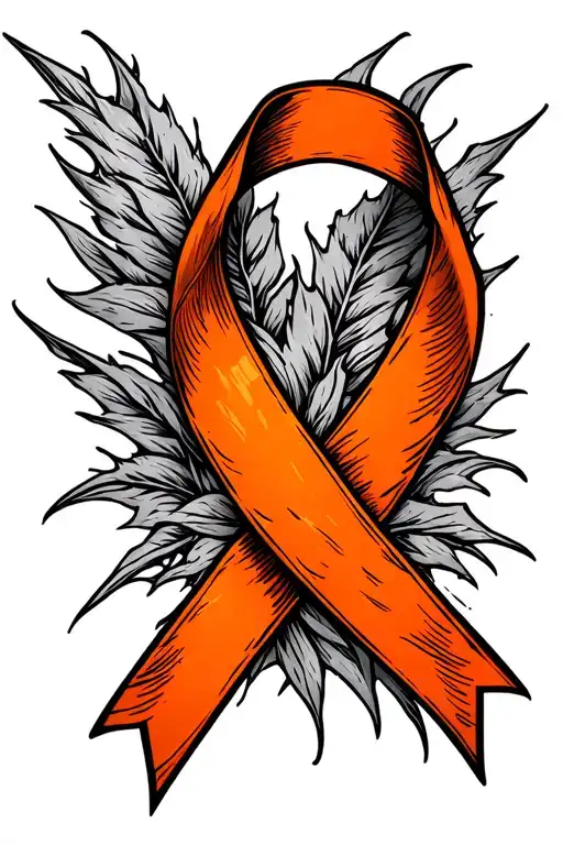orange cancer ribbon wrapped tightly around geographic design tattoo design idea