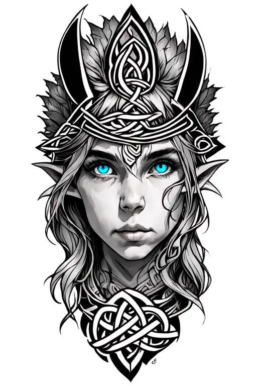 elf with blue eyes featuring Celtic trinity knot  tattoo design idea