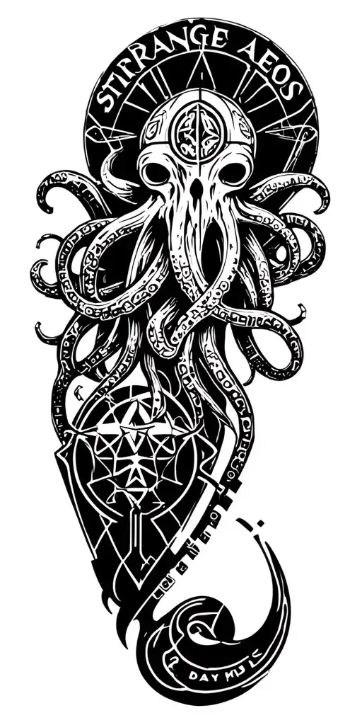 "Strange Aeons" "Strange Aeons" "Death May Die" Cthulhu Symbols, the Elder Sign, Lovecraftian Nightmare, Necromomicon, Eldritch Horror tattoo design idea