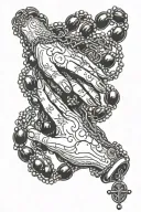 praying hands rosary beads held tattoo design idea