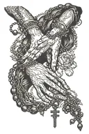 praying hands rosary beads held tattoo design idea