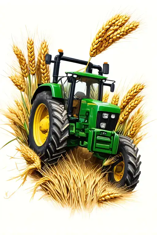 tractor, wheat bundle tattoo design idea