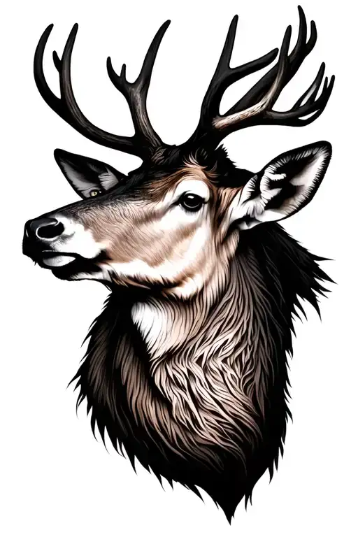 elk head half black tattoo design idea