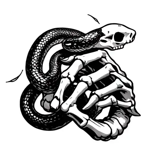 skeleton hand tattoo with a snake wrapping the fingers tattoo design idea