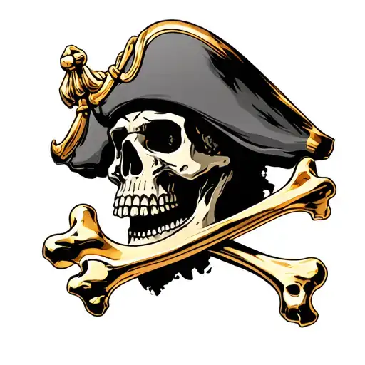 Pirates tattoe golden bones and skull face tattoo design idea