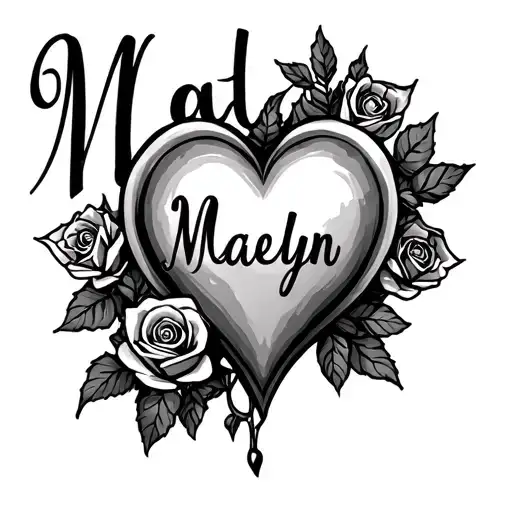"Maelyn" heart and roses tattoo design idea