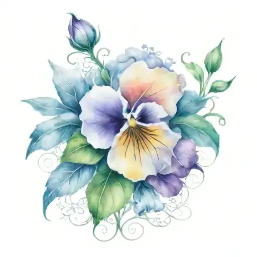 Skelton hand with pansy flower in middle  tattoo design idea