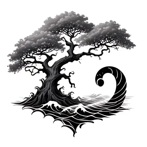 poison tree with waves and a semicolon tattoo design idea