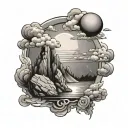 rocks clouds and a sun shining tattoo design idea