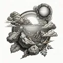 rocks clouds and a sun shining tattoo design idea