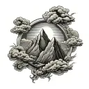 rocks clouds and a sun shining tattoo design idea