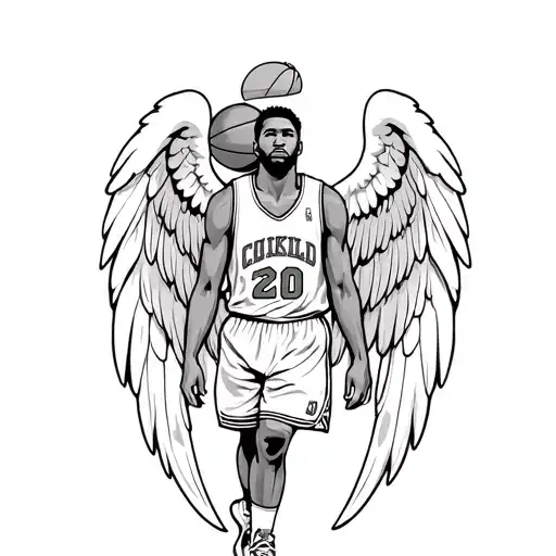 basketball player with angel wings tattoo design idea