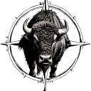 bison framed inside compass tattoo design idea