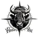 bison framed inside compass tattoo design idea