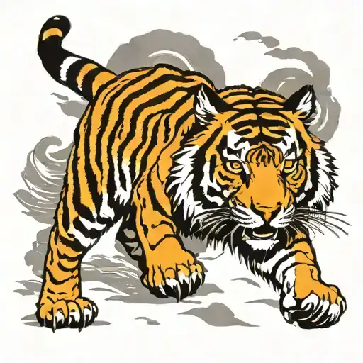 tiger walking and sun,black and white,Traditional  tattoo design idea