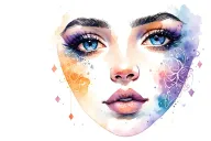 woman's face, with magic potions, enchanted books and cards tattoo design idea