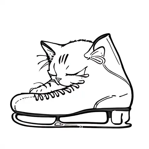 fineline kitten sleeping with ice skate tattoo design idea