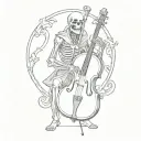 Skeleton in a floor length black cloak playing an upright bass with a bow tattoo design idea