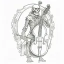 Skeleton in a floor length black cloak playing an upright bass with a bow tattoo design idea