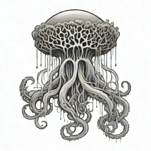 a monster plant with roots that become the tentacles of a jellyfish tattoo design idea