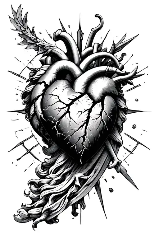 ancient roman statue with a cracked heartagram reimagined gothic style tattoo design idea