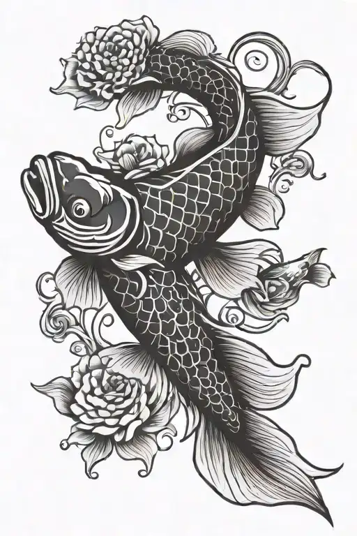 Black koi fish swimming tattoo design idea