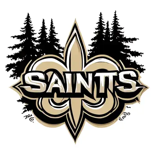 the word brown in graffiti letters with the saints logo behind it with cypress trees around it tattoo design idea