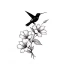 small black hummingbird over flower cryberrelism Cosmo flowers  tattoo design idea