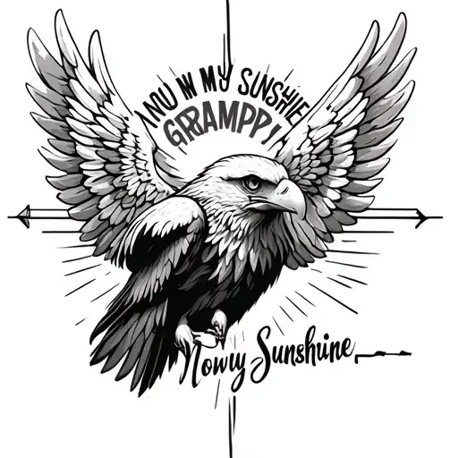 human memory eagle wings with heart rate flatlining. words- grampy: now my sunshine tattoo design idea