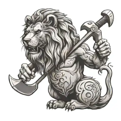 Czech Lion holding an axe tattoo design idea