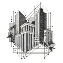 A financial graph intertwined with architectural buildings tattoo design idea