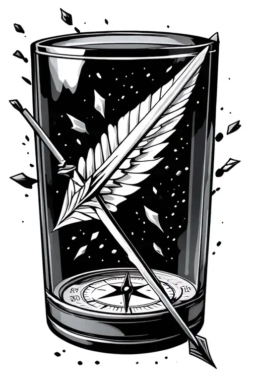 arrow smashing through the glass of a compass tattoo design idea