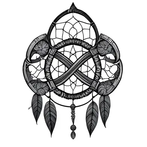 Minimalist Trishul, Rudraksh, Infinity Symbol, Dream Catcher tattoo design. Fine line work tattoo design idea