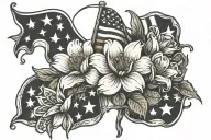 flowers and American flag intertwined tattoo design idea