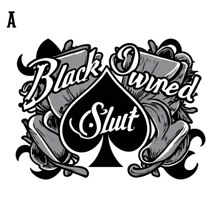 Ace of spades symbol, text 'Black Owned Slut' tattoo design idea