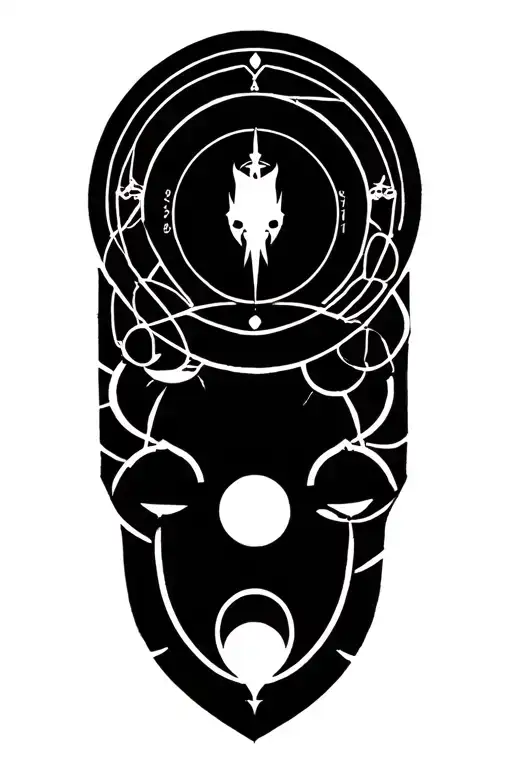 Law of equivalent exchange transmutation circle with references to Full Metal alchemist, death, scales, balance & life tattoo design idea