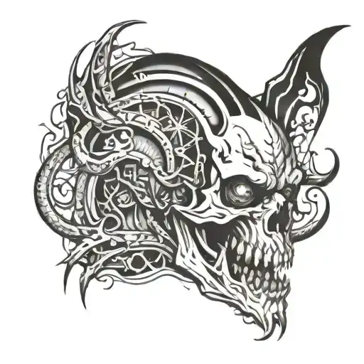 biomechanics background and takian ghoul tattoo design idea