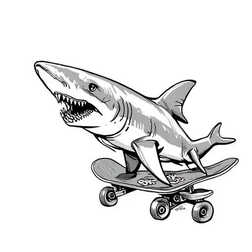 shark and skateboard tattoo design idea