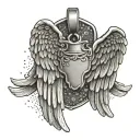 A military dog tag with angel wings, symbolizing the client's military background and love for angels tattoo design idea